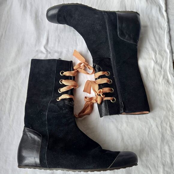 Peter Kent Women's Suede/Leather Flat Boots Black Size 38.5/US 8 Italy - Picture 5 of 10